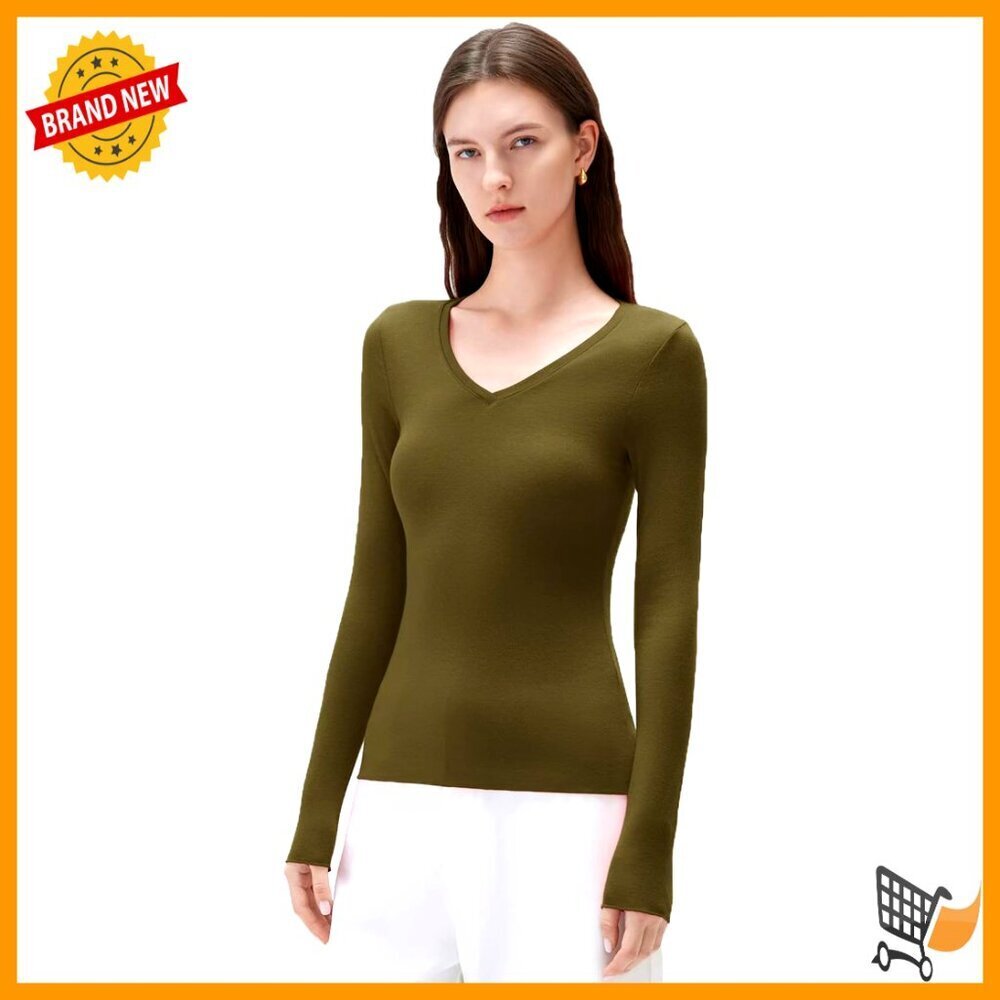Soft Cashmere Modal V-Neck Long Sleeve Shirt Slim Fit Knit Top